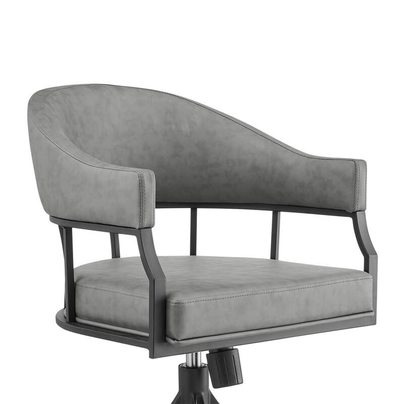 Tibet Gray Faux Leather and Black Iron Swivel Tilt Rolling Dining Chair