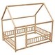preview thumbnail 35 of 37, Full Size Wooden Floor Bed with House Roof Frame and Guardrails