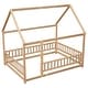 preview thumbnail 44 of 66, Wooden Floor Bed with House Roof and Guardrails for Kids