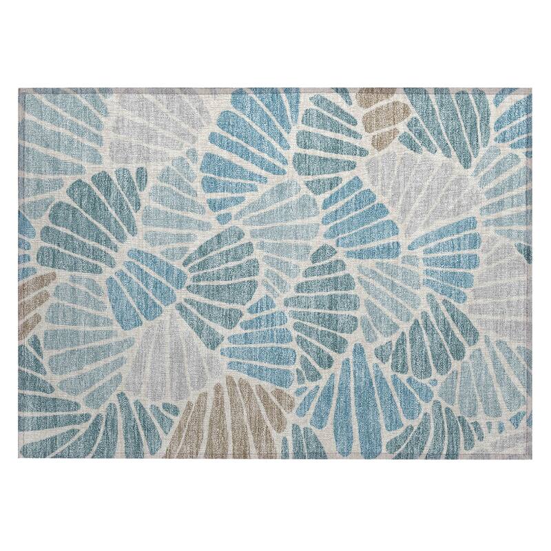 Machine Washable Indoor/ Outdoor Floral Modern Chantille Rug