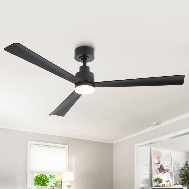 52" Modern Integrated LED Black Ceiling Fan with Light and Remote