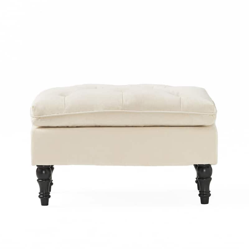 Ottoman, Pillow Top Cushion, 29x18 Rectangular Tufted Ivory Fabric
