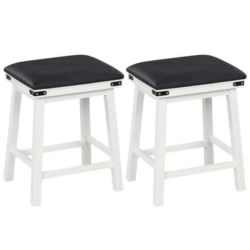 Set of 2 2 Dining Bar Stool with Rubber Wood - White - Counter Height