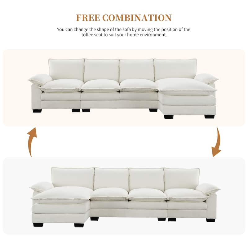 [VIDEO provided][New]118*55" Modern L-shaped Chenille Cloud Sofa with Double Seat Cushions,5-seat Upholstered Indoor Furniture,S