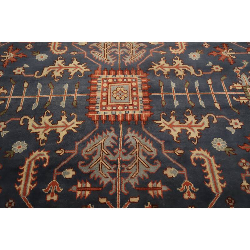 Hand Knotted Oriental 100% Wool Carpet Transitional All-Over Navy Blue & Blues Oushak Area Rug - 14' 11'' X 12' 0''