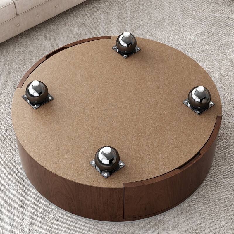 Modern Round Coffee Table‌ – Wooden Frame with Sleek Faux Marble Surface - 35.40in. W X35.40in.DX14.10in. H