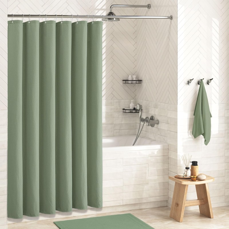 Sage Green Shower Curtain - Heavy Duty Waffle Fabric, 72Wx72H, Green