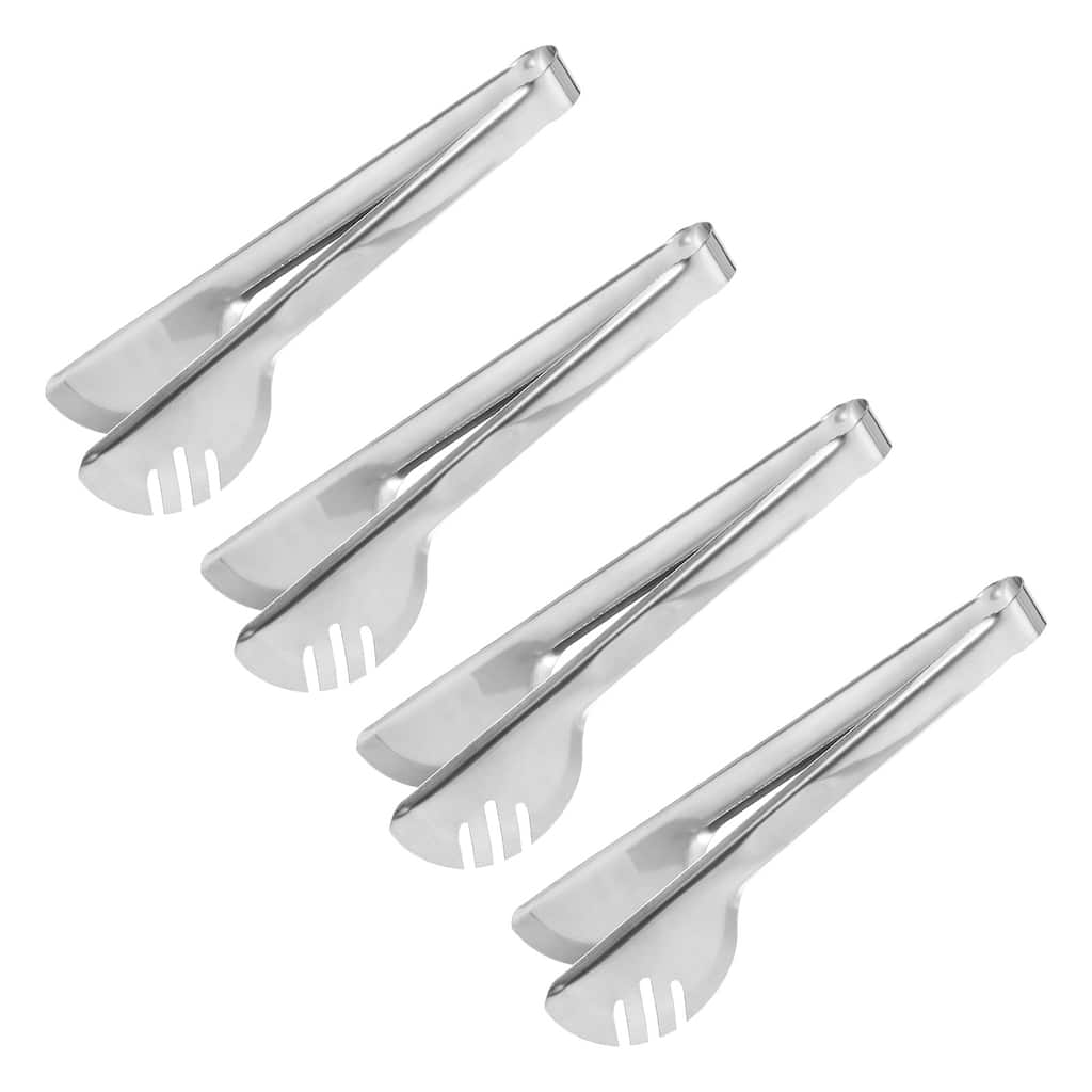 Serving Tongs, 4pcs 9.5 Inch Stainless Steel Ice Tongs, Mini Tongs Semicircle - Silver