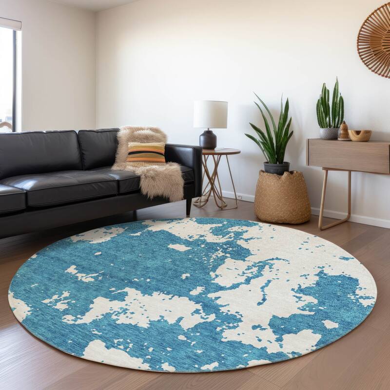 Premium Washable Super Soft Absstract Contempo Mayfield Rug - Teal - 8' x 8'