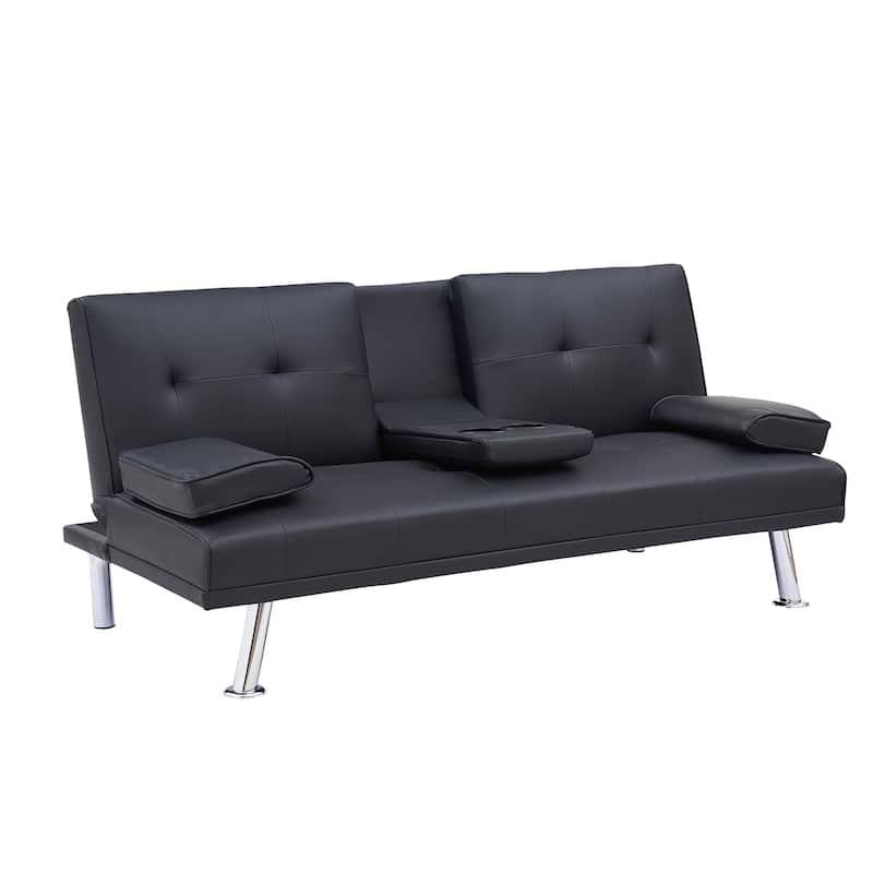 Adjustable Loveseat Couch PU Leather Sleeper Sofa Bed w/ Folding Table