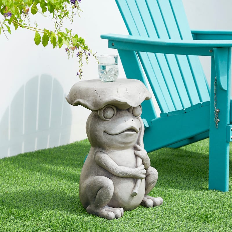 Glitzhome 19"H MGO Frog and Lotus Faux Concrete Garden Stool