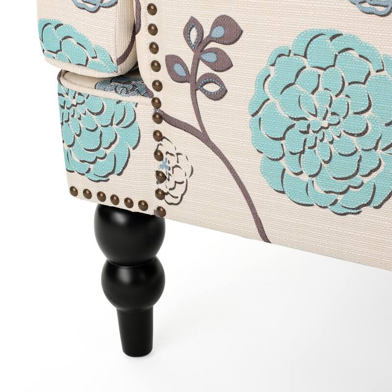 White+Blue Modern 28" Upholstered Button Tufted Club Chair with Nailheads and Birch Wood Legs