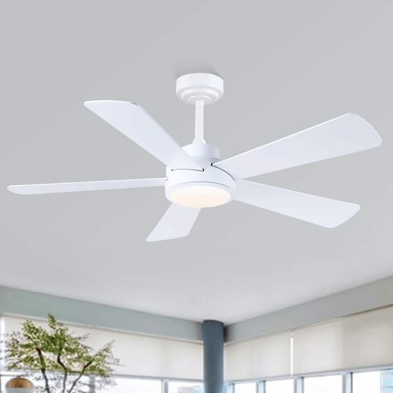 Kviflon 52" Downrod Ceiling Fan with Light and Remote,Reversible DC Motor,5 Plywood Dual Side Blades - 52 Inches - White
