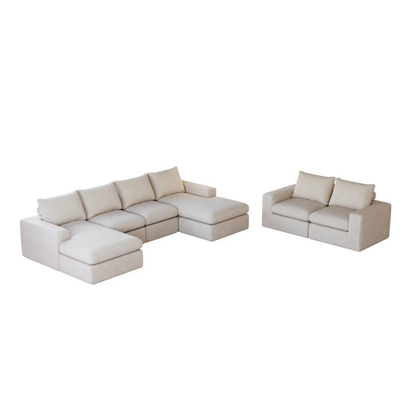 L-shaped Sectional Sofa Set of 2 Corduroy Upholstered Cloud Modular Couch with Chaise Free Combination Sectional Sofa Set