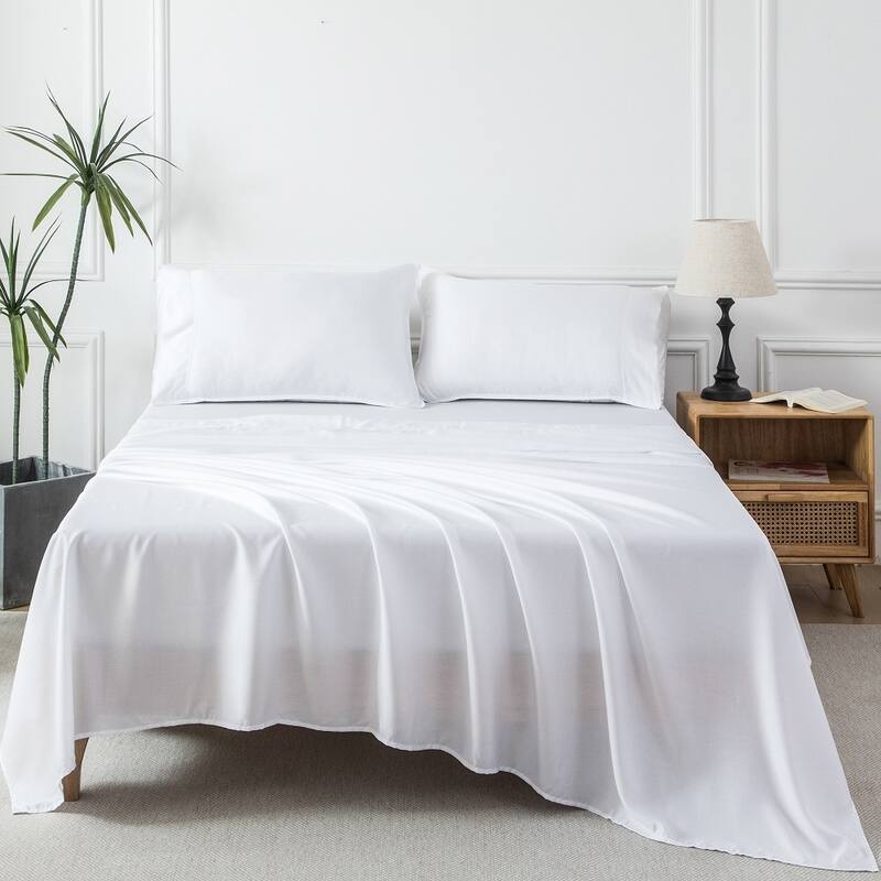 300TC Lyocell Sheet Set, Sateen Weave With Deep Pocket 16 Inch - White - Queen