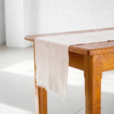 Hand-Spun Cotton Table Runner 14x72 Inches White with Ribbed Design and Decorative Tassels - 14 x 72 inches