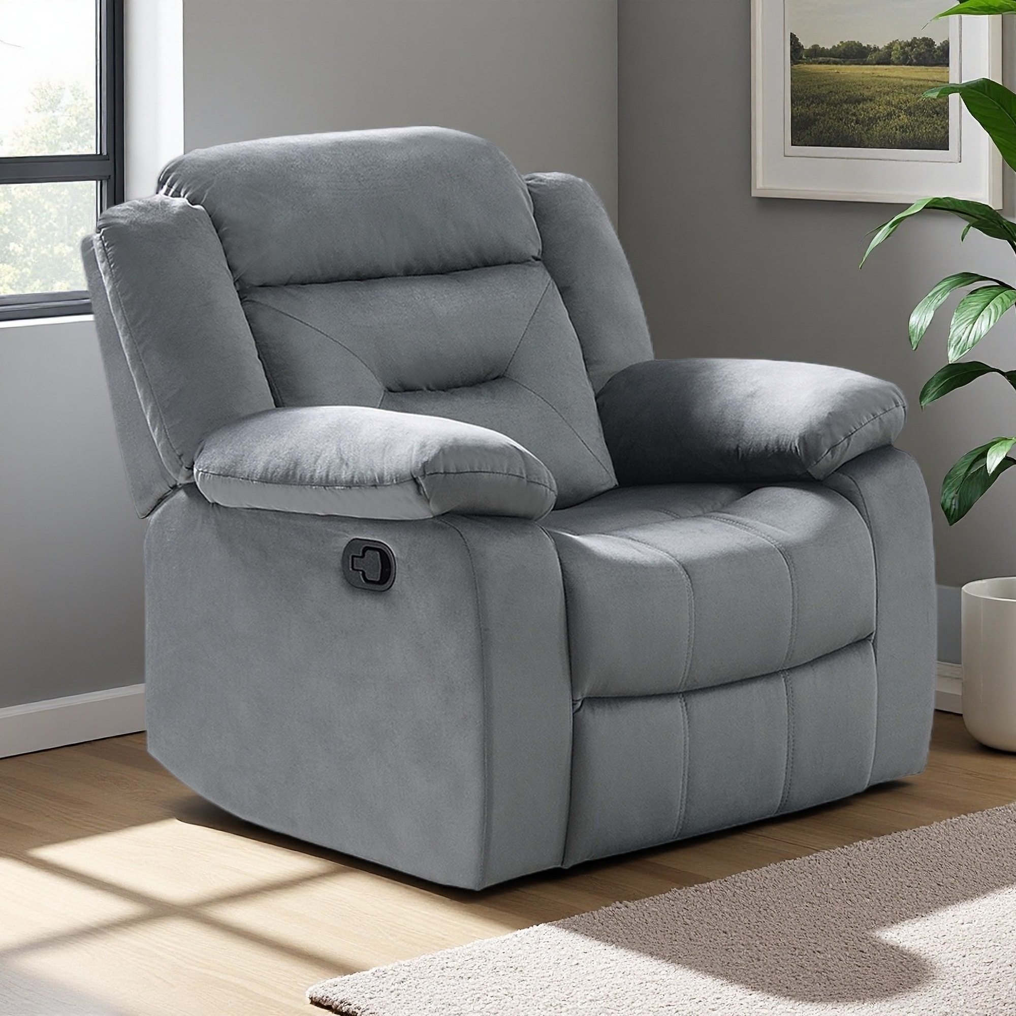 Velvet Manual Recliner Chair with Pillow-Top Arms & Cushion Back