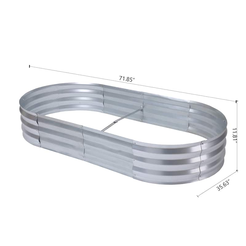 Silver Oval Raised Galvanized Steel Garden Bed Planter - 6' x 3'