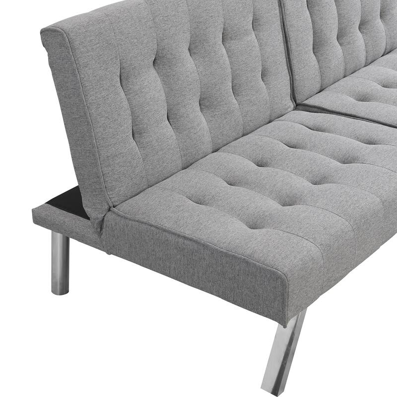Grey Fabric Futon Sofa Bed, 68x33x32 inches