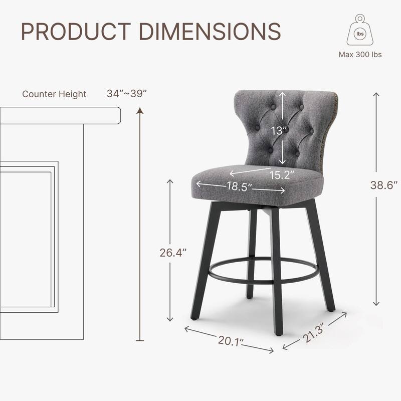 Logan Swivel Bar Stools Tufted Wingback with Nail Head