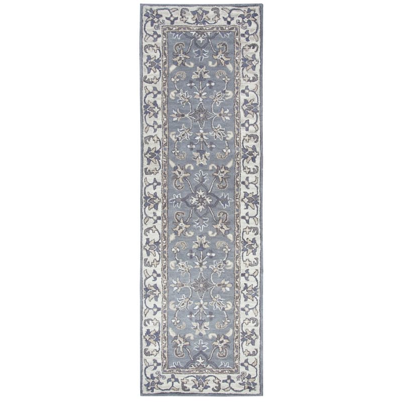 Alora Decor Liberty Traditional Hand-Tufted Bordered Grey/Tan Area Rug - 8' Runner - Gray