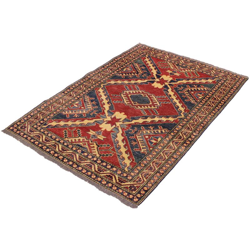 Southwestern Super Kazak Ryker Red/Beige Hand Knotted Wool Rug - 3'8'' x 5'5''