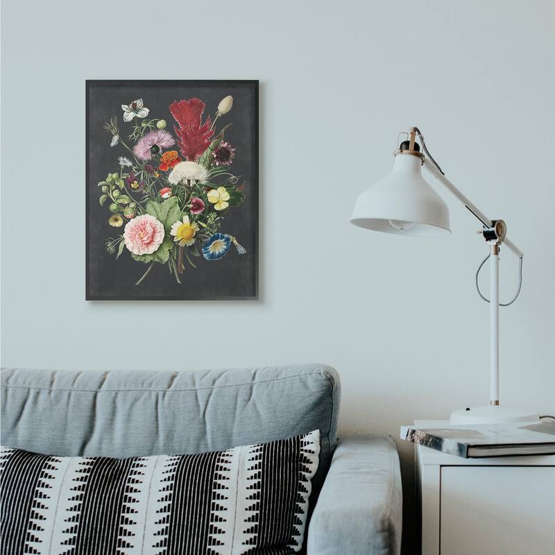 Stupell Botanical Drawing Flower Bouquet On Black Design Framed Wall Art, Design By Artist Lettered and Lined - Multi-Color