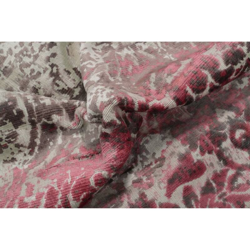 Hand Knotted Oriental Viscose Silk Carpet Modern Geometric Pink Abstract Area Rug - 6' 2'' X 4' 1''