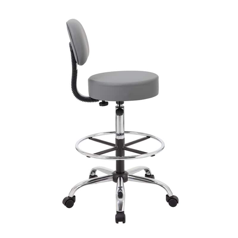 Fea Medical Drafting Stool, Gray Vinyl, Low Back and Padded Seat, Chrome