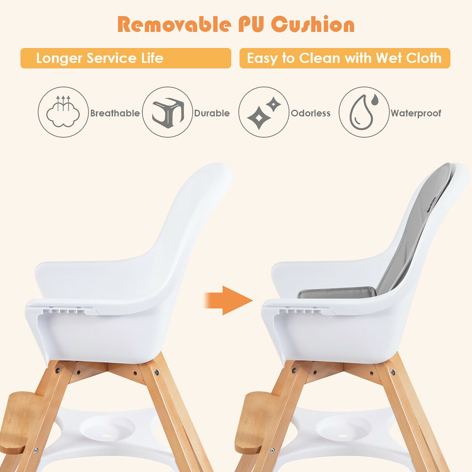 Costway 3 in 1 Convertible Wooden Baby High Chair w Tray