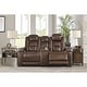 preview thumbnail 1 of 3, Signature Design by Ashley Man-Den Brown Leather Power Dual Reclining Loveseat Mahogany