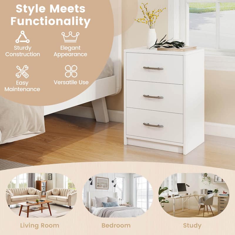 Costway 1/2 PCS 3-Drawer Nightstand Modern Bedside Table with Storage