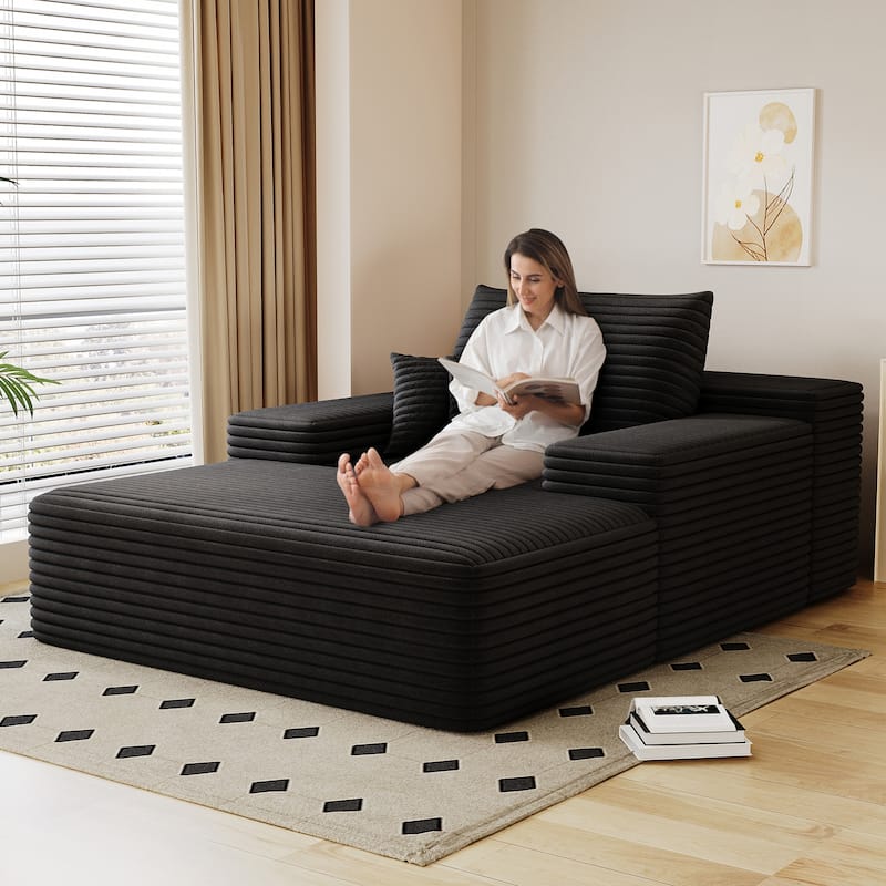 Oversized Corduroy Upholstered Single Sofa Chaise Lounge Chair Fluffy Plush Cloud Sofa Bed Sleeper Couch Reading Chair