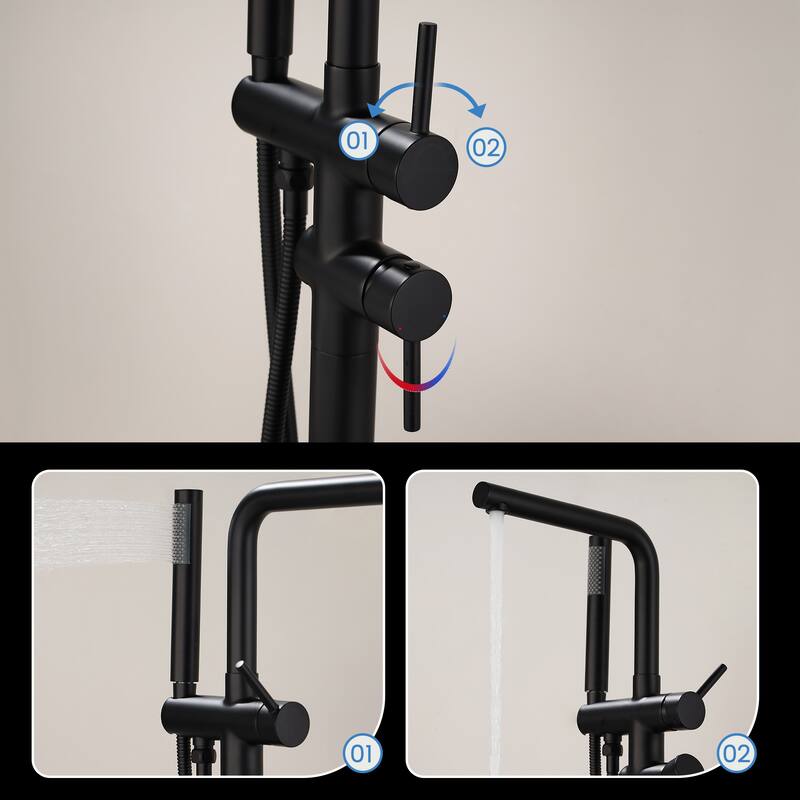 41"H Solid Brass Floor Mounted Tub Faucet with Handheld Shower