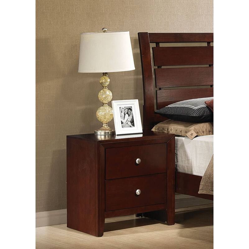 2 Drawers Nightstand in Brown Cherry Finish