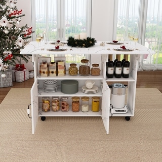 Multi-Functional Folding Table with Storage Shelves and Wheels, 47