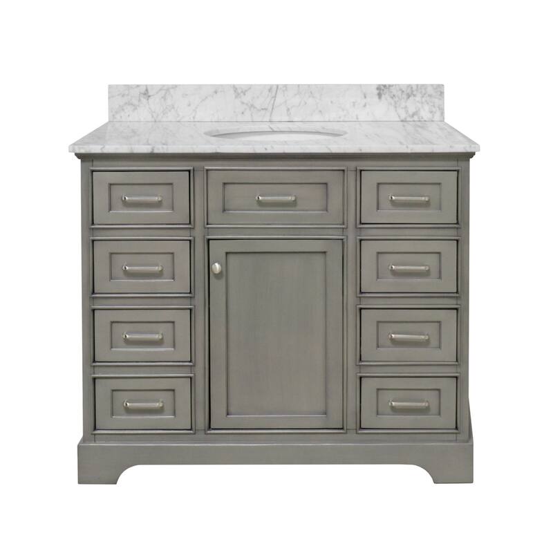 KitchenBathCollection Aria 42" Bathroom Vanity with Carrara Marble Top