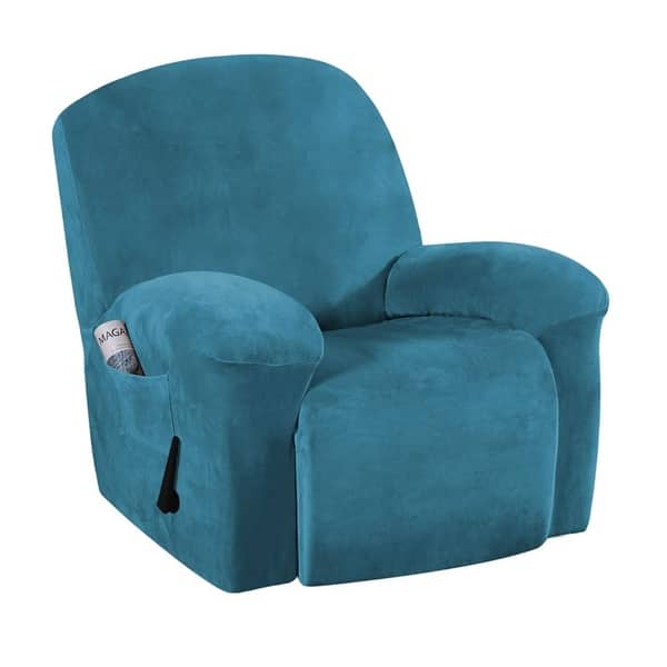 slide 2 of 21, Enova Home Real Velvet Spandex Recliner Chair Slipcover with Elastic Bottom Side Pocket Peacock Blue
