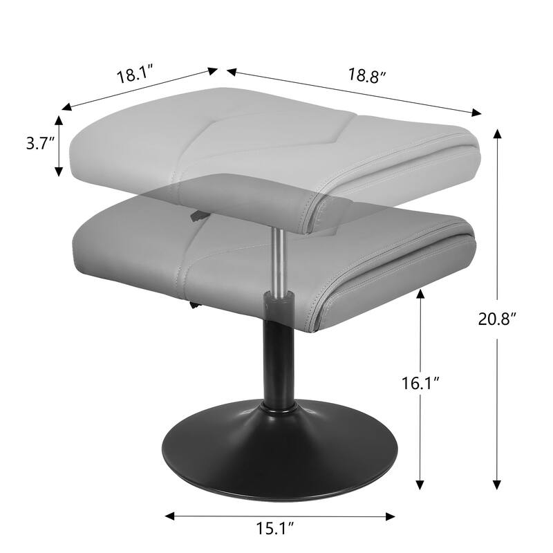 Javlergo Adjustable Height PU Leather Ottoman with 360° Swivel Footrest Stool for Office Under Desk Space Saving Ottoman