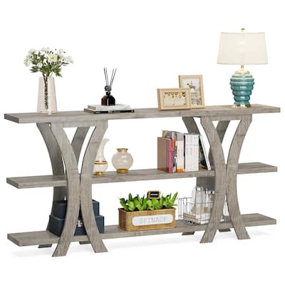 70.8 Inch Narrow Console Table with 3 Tier Shelves