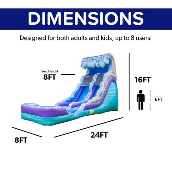 HeroKiddo Ocean Wave 16' Commercial Grade Inflatable Water Slide with Attached Pool and Drainage for Kids and Adults with Blower