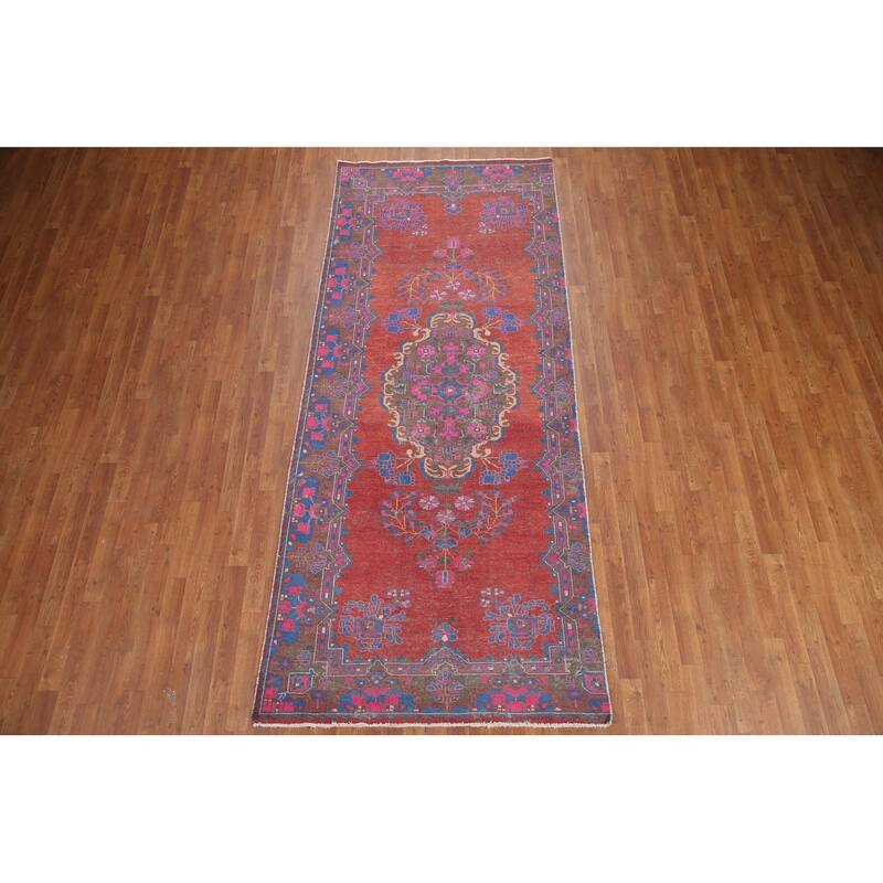 Hand Knotted Oriental 100% Wool Carpet Traditional Medallion Red Tabriz Runner Rug - 10' 4'' X 4' 4''