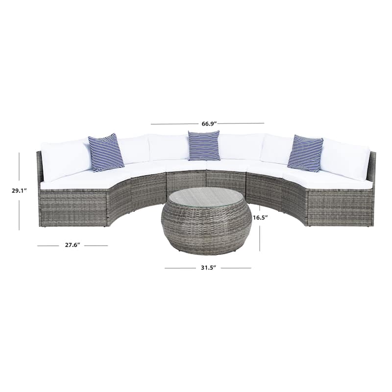 SAFAVIEH Outdoor Patio Furniture Jesvita Demilune Half-Moon Wicker Patio Set