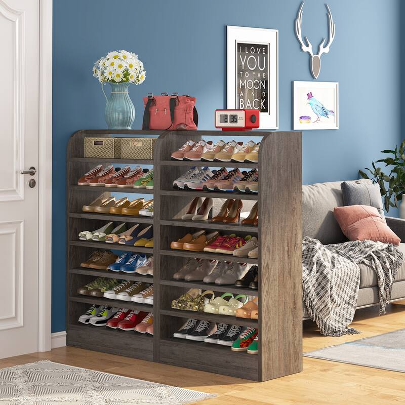 8-Tier Shoe Cabinet for Entryway, Modern White Shoe Shelf Shoes Rack Organizer, Wooden Shoe Storage Cabinet for Hallway Closet