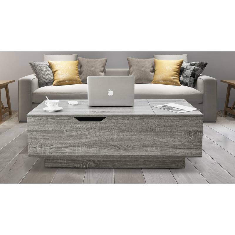 New Adjustable Top Coffee Table in Walnut or Grey, Rectangle Living Room Desk with Storage