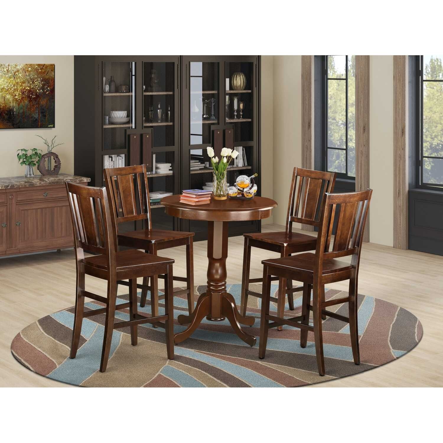 Counter Height Dining Set - 5 Piece Round Table & Chairs - Rustic Modern Design