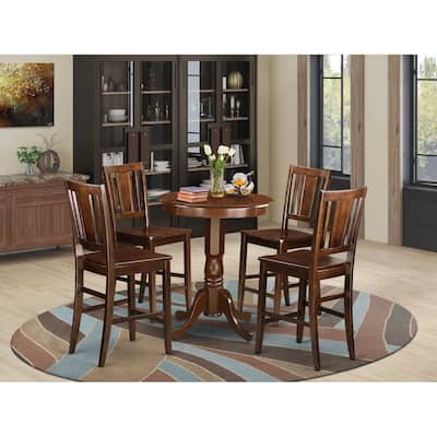 Counter Height Dining Set - 5 Piece Round Table & Chairs - Rustic Modern Design