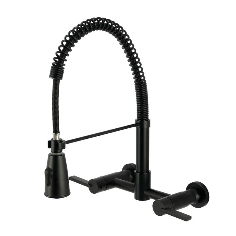 Kingston Brass Essex Double-Handle Wall-Mount Pre-Rinse Bridge Kitchen Faucet - Matte Black