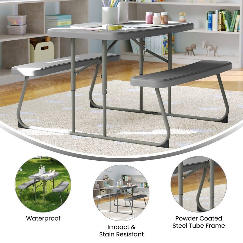 Indoor/Outdoor Commercial Grade Kids Folding Picnic Table with Benches - 37.5"D x 32.625"W x 21.5"H
