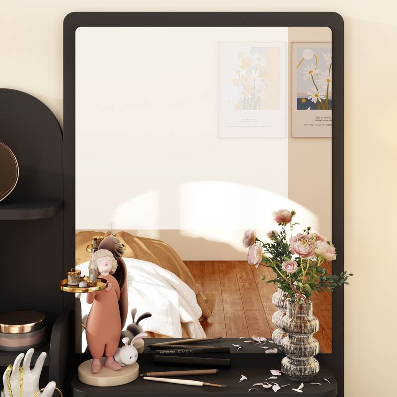 Makeup Vanity Table Set With Mirror Mirror Desk & Drawer(PINK/BLACK)